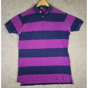 Vtg 90s Polo Ralph Lauren Classic Black Purple Stripe Mesh Short Sleeve Shirt XL